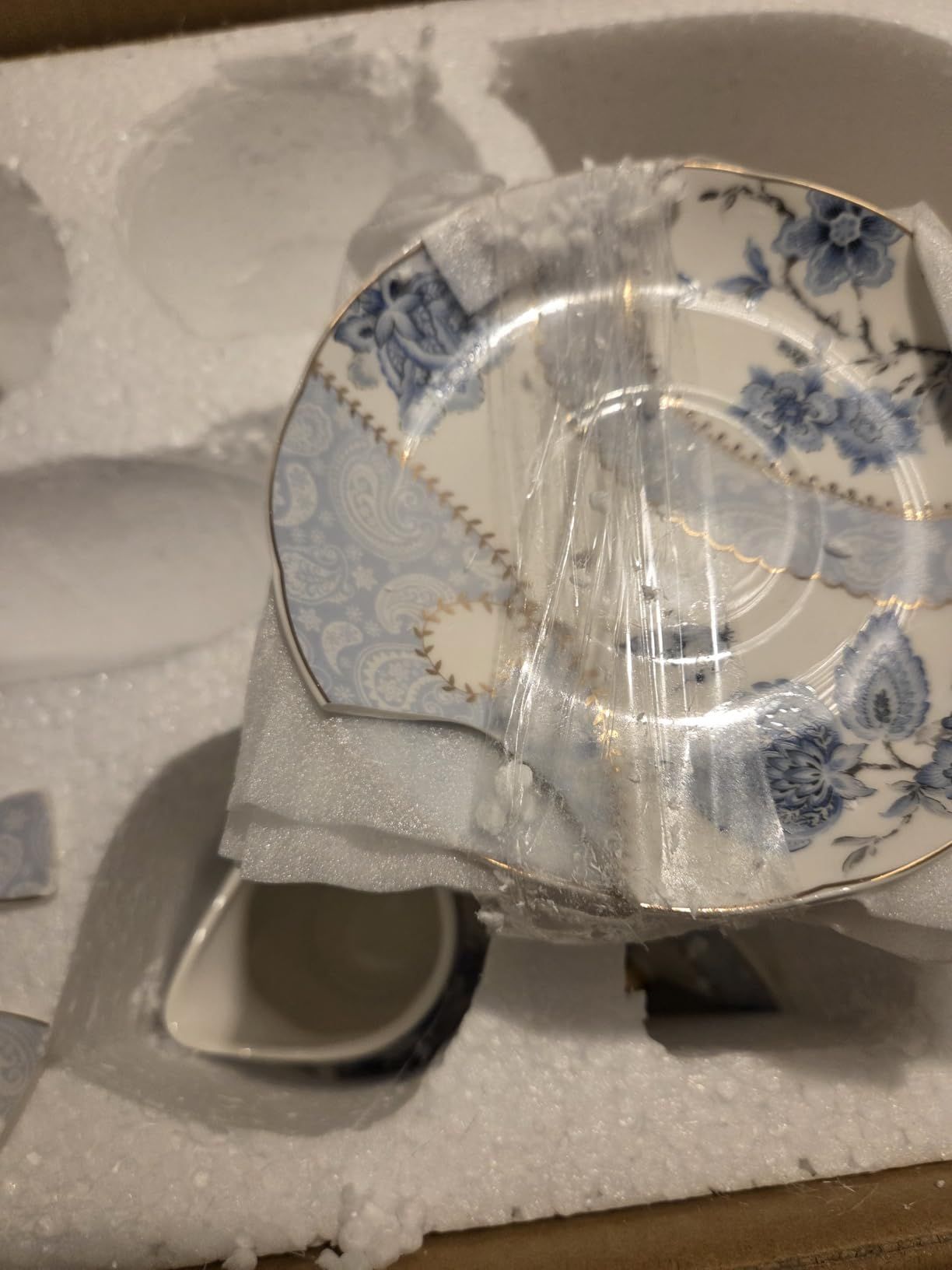 fanquare Service à Thé en Porcelaine Fleurs Bleues, Ensemble de Tasse et Soucoupe à Thé, Service de Thé 6 Personnes, Théière de Mariage Pichet à Crème Dans un Sucrier, Service à Café en Porcelaine