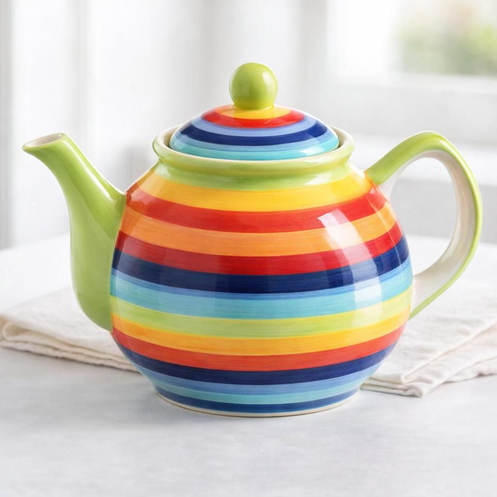 Petite Théière Arc-En-Ciel Rayures 1-2 Personnes Céramique 560 Millilitres Multicolore