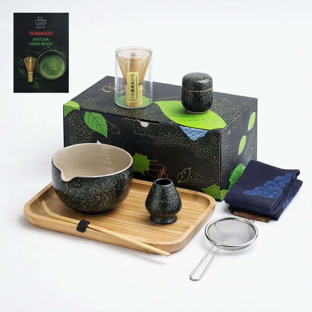 TEANAGOO Service à thé japonais, ensemble de fouet à matcha, bol à matcha en bambou (Chasen), cuillère (chashaku), support de fouet à matcha, kit de fabrication de thé. O1, kit de poudre de thé vert