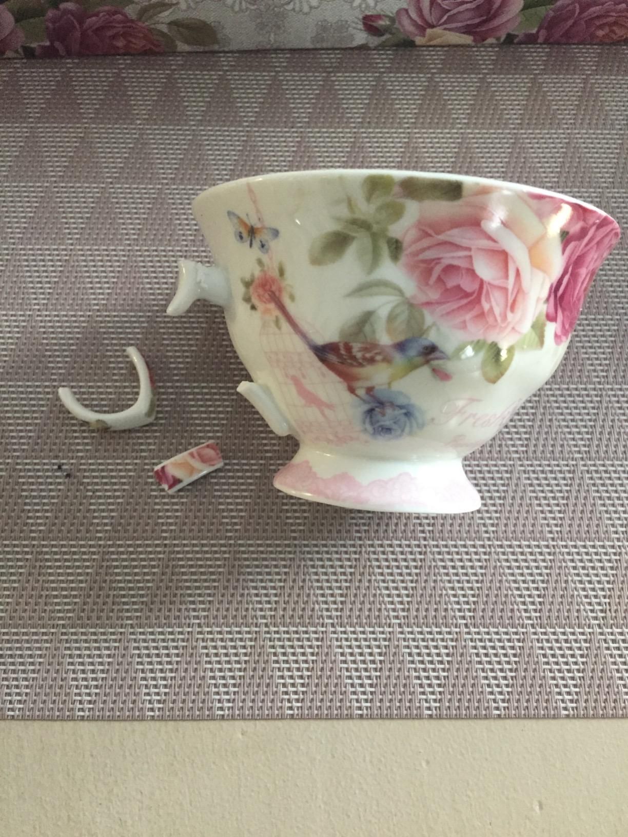 London Boutique Lot de 4 Tasses à thé et soucoupes en Porcelaine Vintage Motif Oiseaux et Papillons Bleu Rose