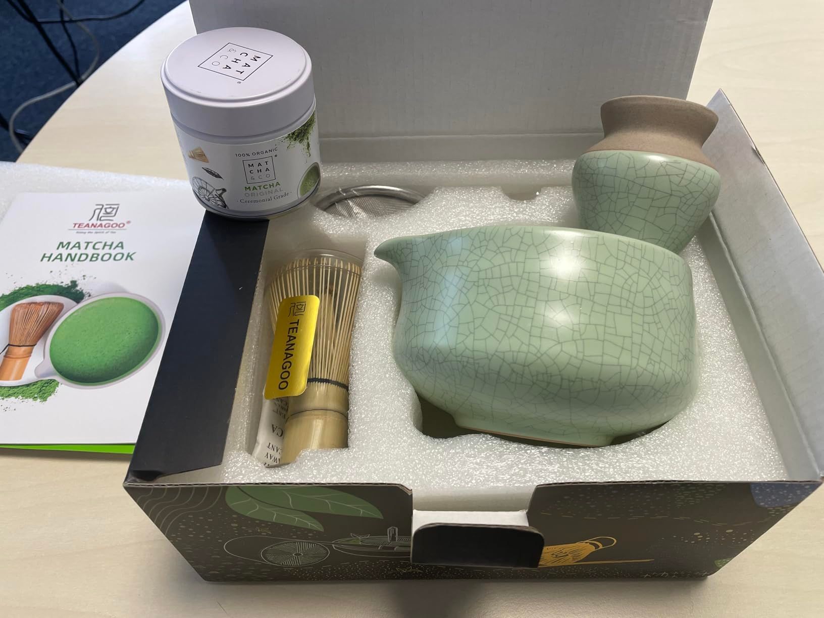 TEANAGOO Service à thé matcha, service à thé japonais, bol à matcha, fouet en bambou matcha, cuillère, tamis, support de fouet à matcha, support de fouet à matcha N15, matcha