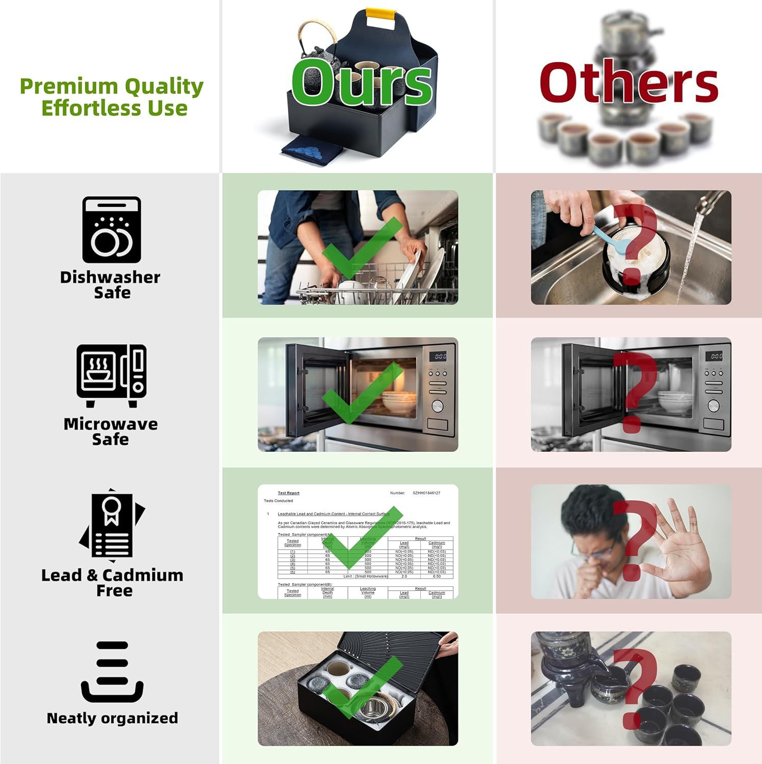 TEANAGOO Service à thé japonais portable, service à thé de voyage en porcelaine gris anthracite, 1 théière (700ml/25oz) + 4 tasses à thé (205ml/7.2oz), U2, étui de rangement pour plateau