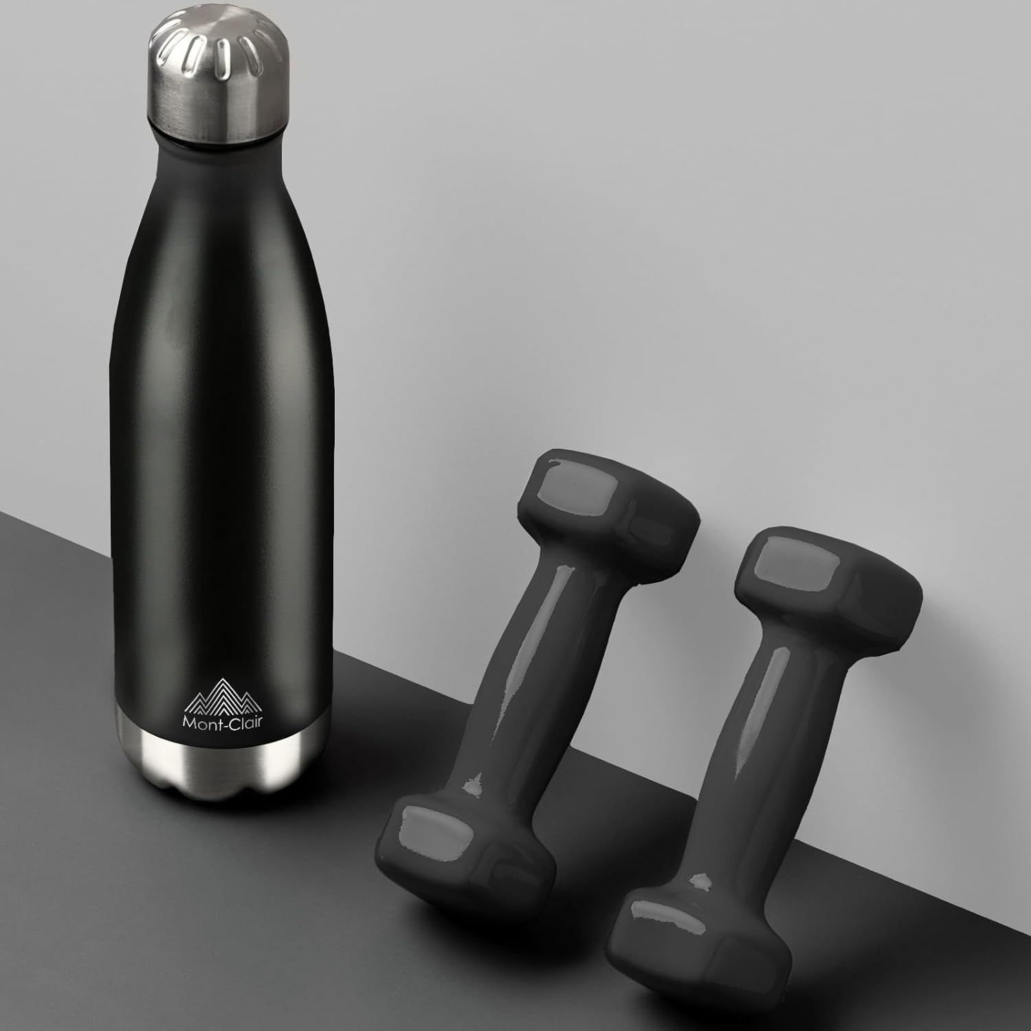 Mont-Clair H2O Gourde isotherme - Bouteille isotherme sans BPA - Gourde inox 500ML, 24h froid & 12h chaud - Bouteille d'eau en acier - 500ML, Noir