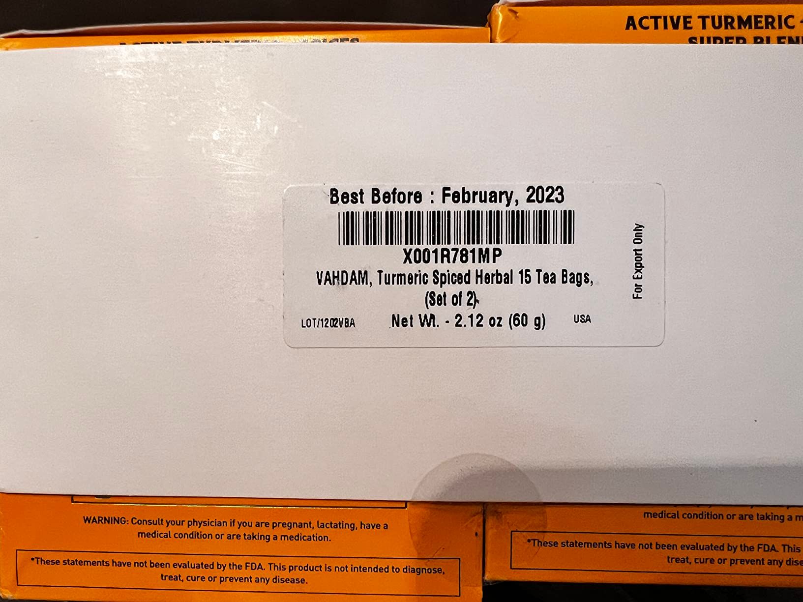 Tisane curcuma et épices Vahdam sans caféine