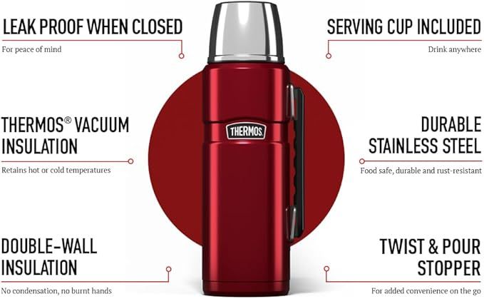 Thermos Très Grande flasque de 1,2 L en Acier Inoxydable, Rouge Cranberry, 1,2 l