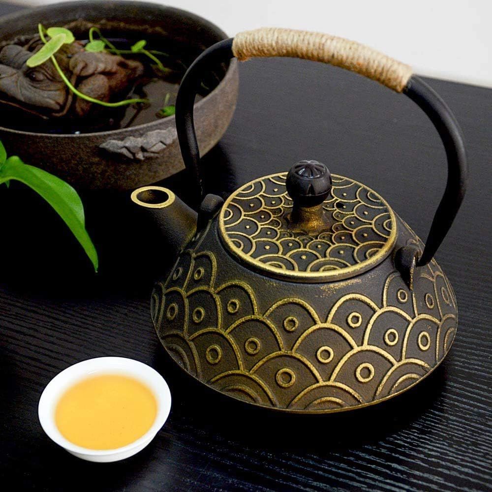 HwaGui Théière en Fonte emaillee Japonaise et Filtre en Acier Inoxydable, écailles de Poisson Classiques 800 ML / 25 oz