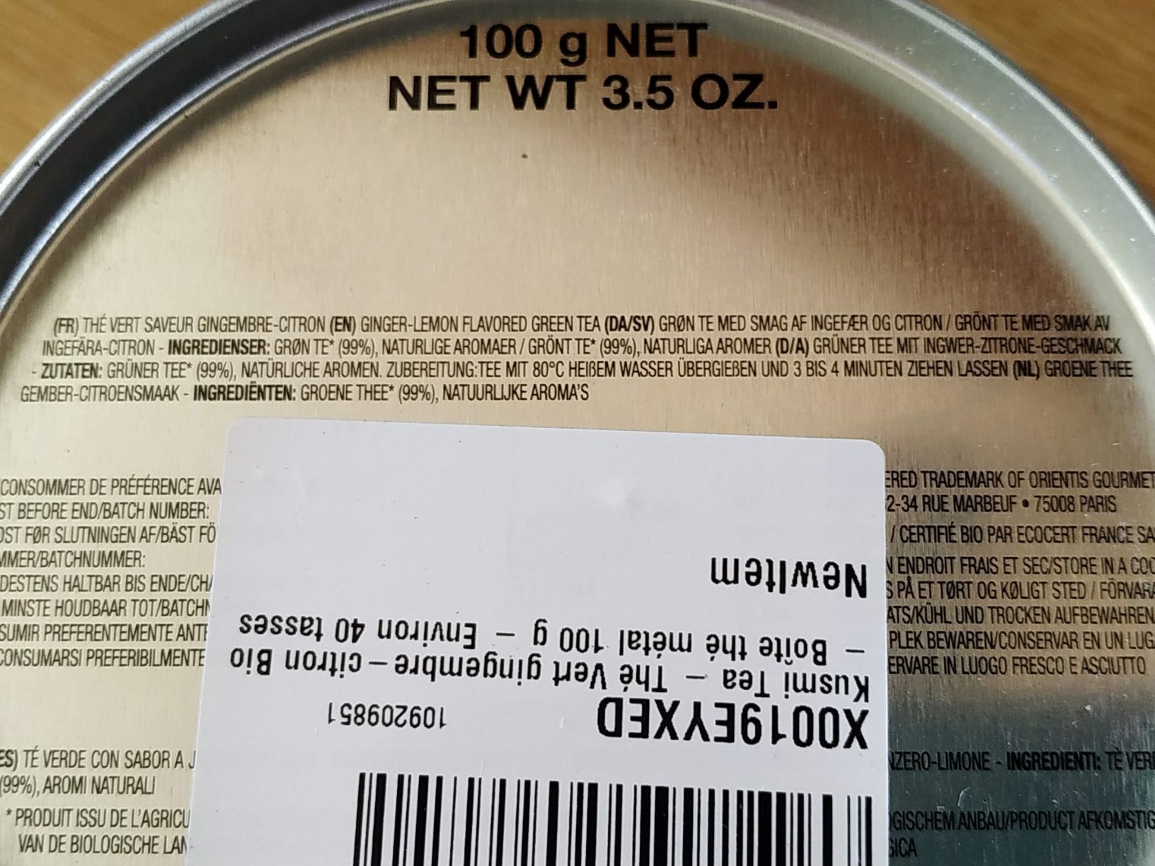 thé vert bio gingembre citron kusmi tea - boîte 100g