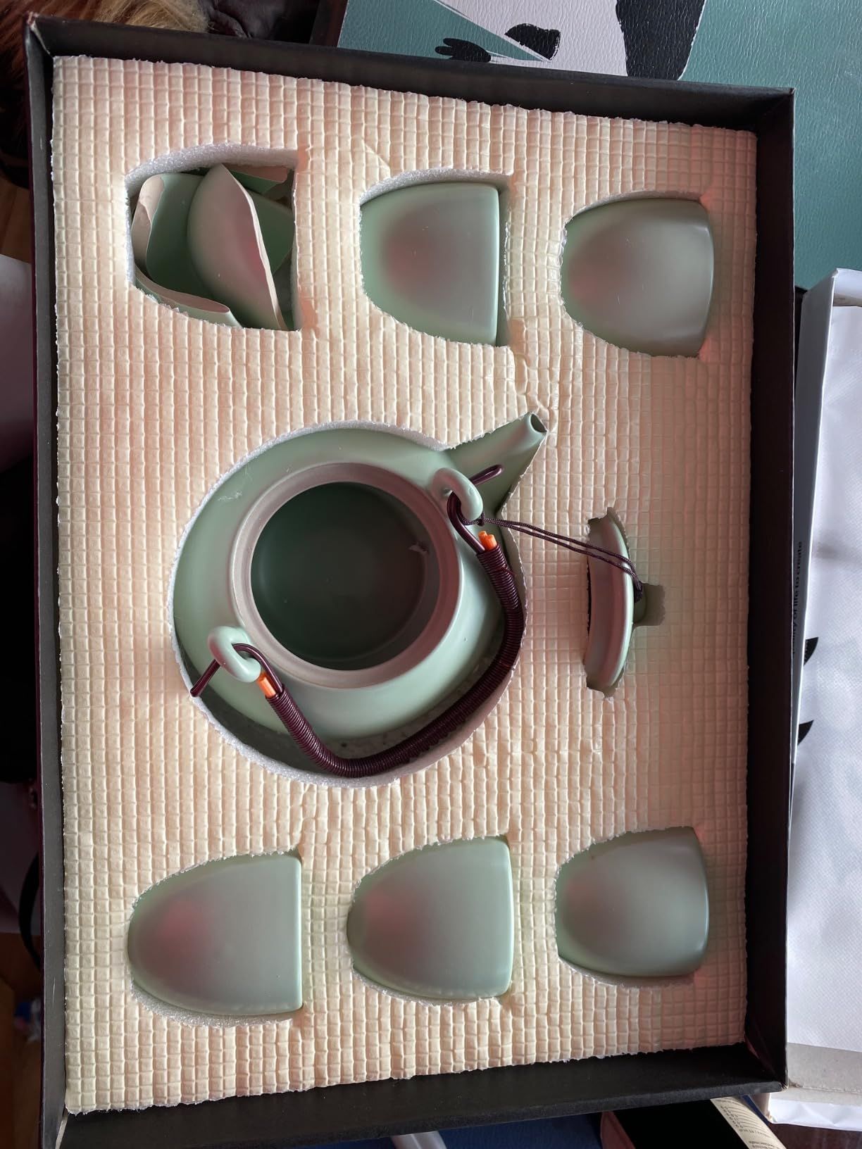 Service à thé chinois en céramique, théière de 600 ml et 6 tasses de 120 ml, service à thé kungfu changeant de four, théière asiatique pour les amateurs de thé, bleu