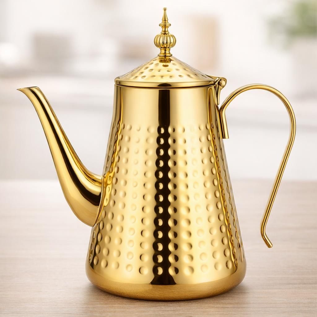 SANQIAHOME Théière en acier inoxydable 1800ml avec infuseur amovible,Théière vintage,Doré