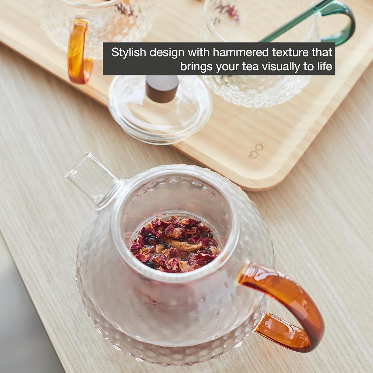 Point-Virgule théière avec filtre en verre borosilicate martelé 1000ml