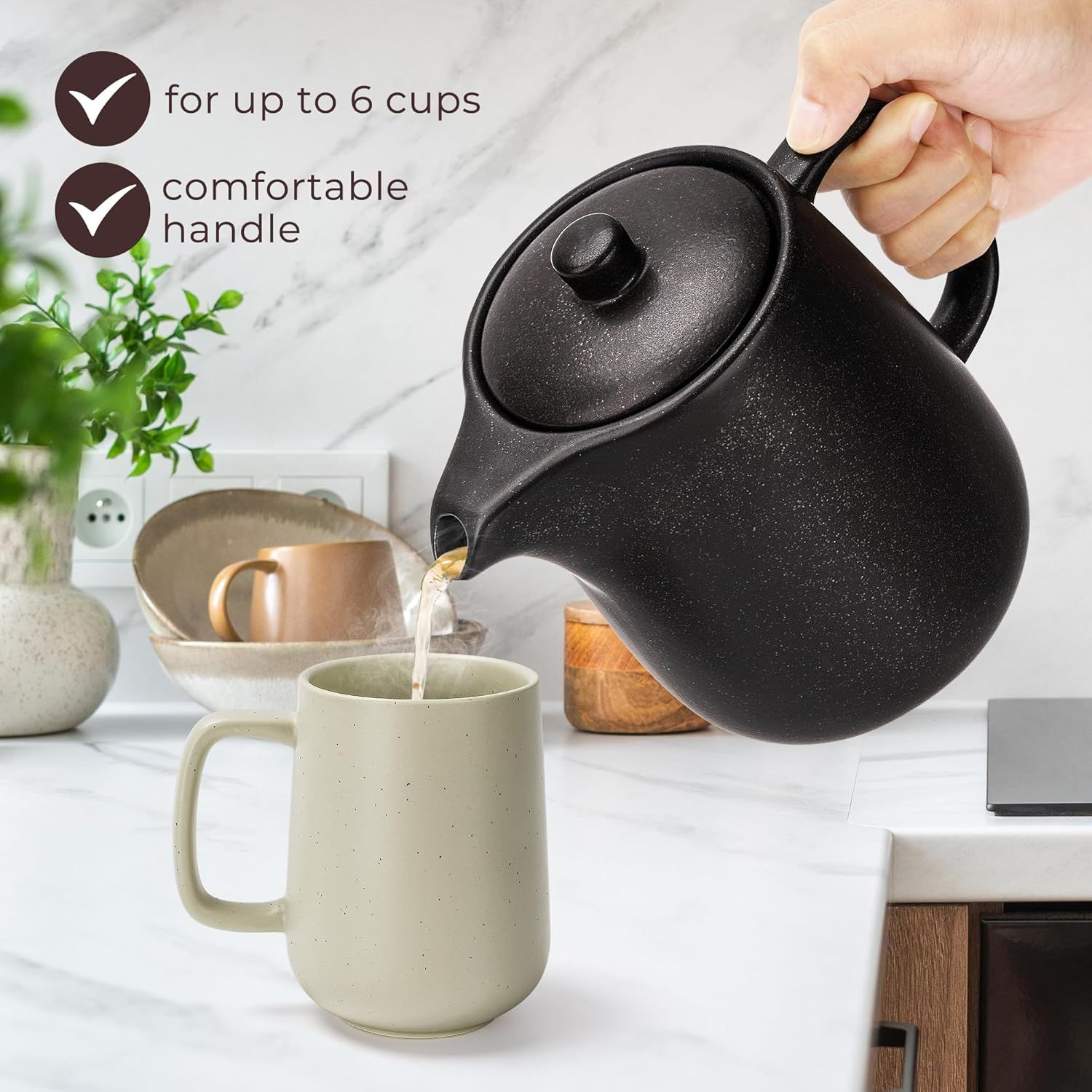 Théière en Céramique Avec Infuseur - Grande Théière de 1,2 L Avec Passoire Pour Thé en Vrac