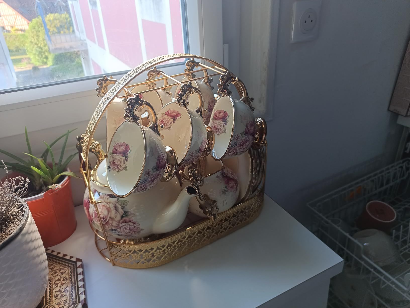 fanquare 15 Pièces Services à Thé de Mariage en Porcelaine Anglaise, Ensemble de Café de Fleurs Vintage, pour Adultes