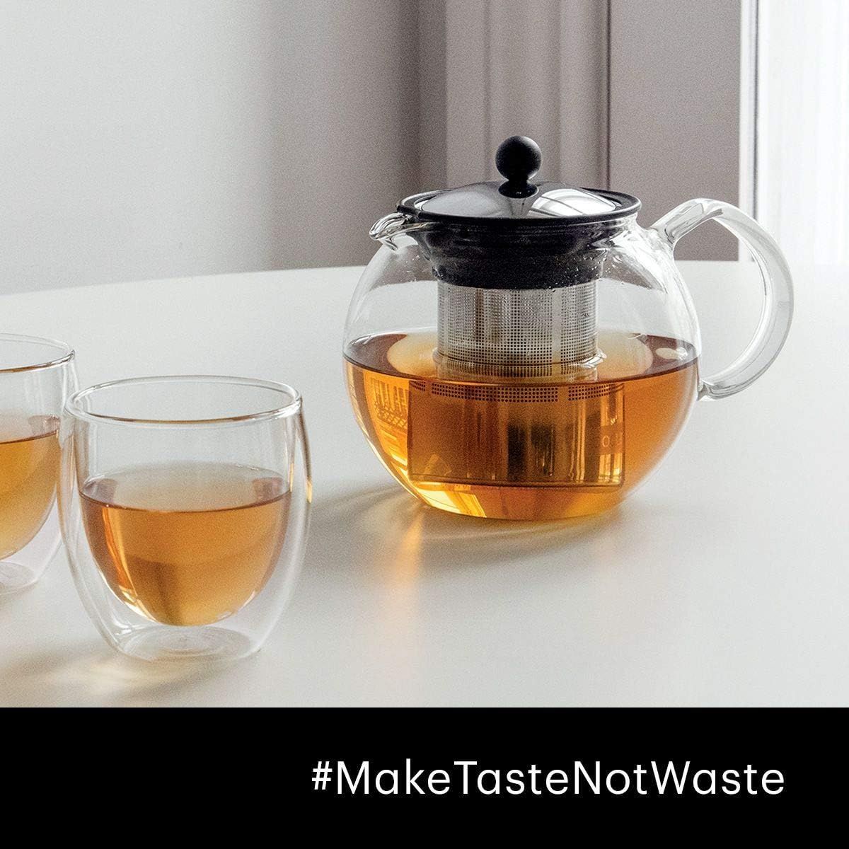 Bodum - 1802-16 - Assam - Théière à Piston en verre - Filtre et Couvercle inox - 1.5 L