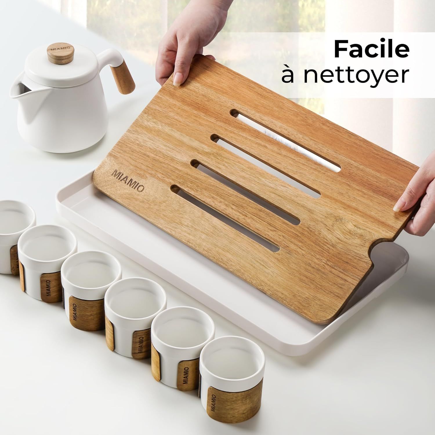 MIAMIO - Ensemble 6 x 100 ml de thé japonais/chinois/Théière asiatique 620 ml avec infuseur de thé, ensemble de tasses à thé japonaises traditionnelles pour les amateurs de th��/hommes/femmes