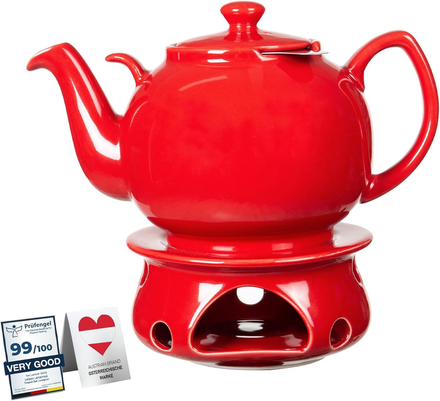 Urban Lifestyle Liverpool Théière en céramique avec infuseur en acier inoxydable Rouge 1,6 l