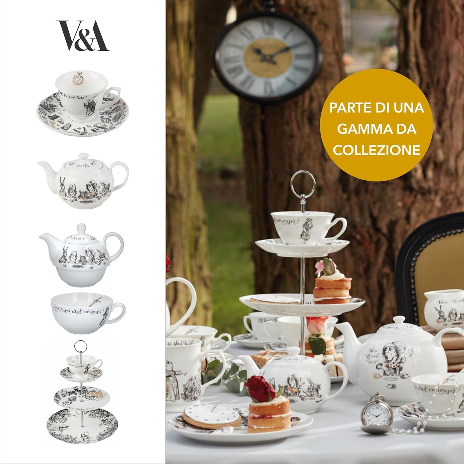 V&A Alice Au Pays Des Merveilles Théière Et Tasse Pour 1 Dans Un Coffret Cadeau, Service À Thé En Porcelaine Fine, Blanc, 250 Ml