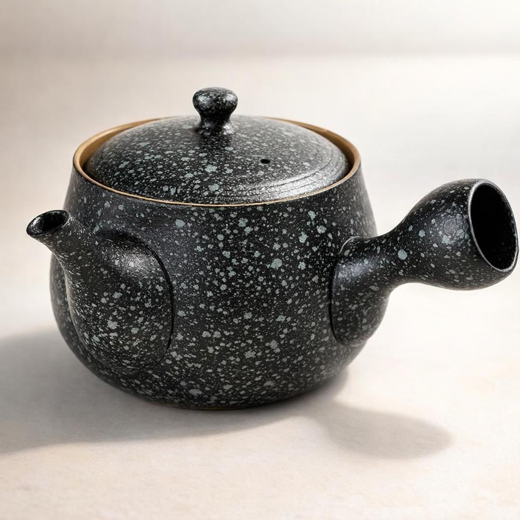 Théière en céramique TEANAGOO avec infuseurs pour thé en vrac | Grandes théières à poignée latérale/Kyusu japonais (21 oz) infuseur | Théières chinoises Ensemble porcelaine VP2,Rock Black