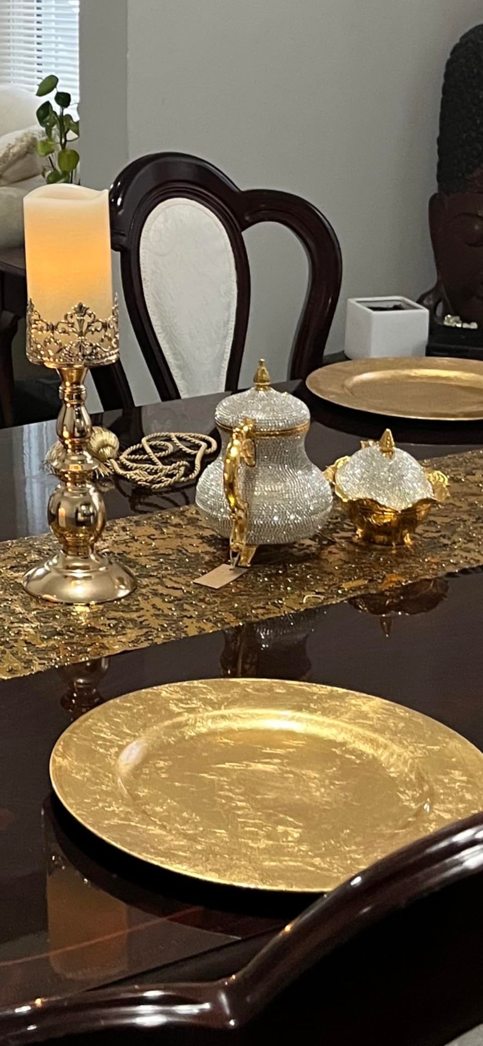 DEMMEX Théière artisanale turque marocaine arabe décorative dorée avec strass en cristal, 1,2 kg, 20,3 x 17,8 cm