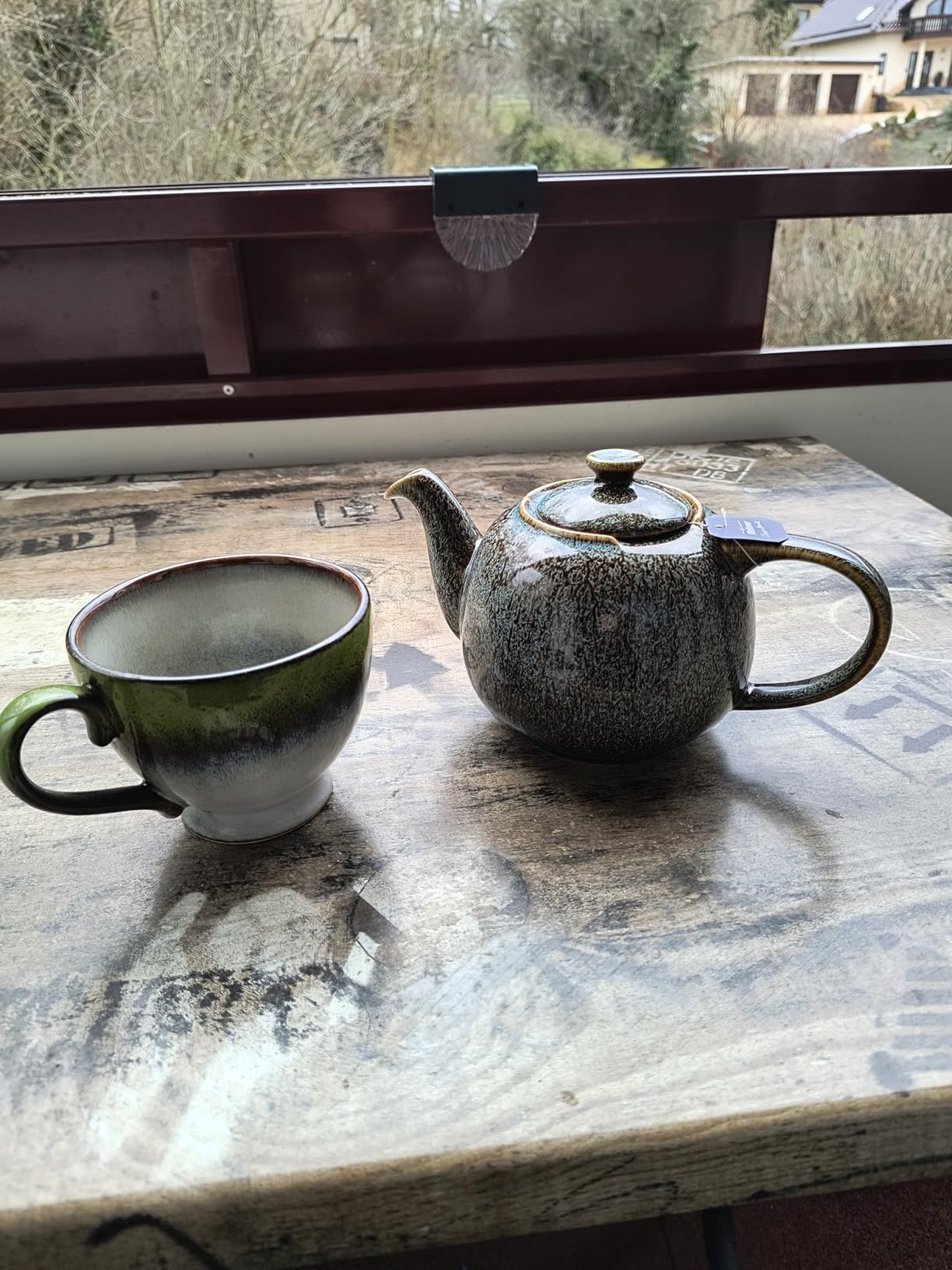 URBAN LIFESTYE Théière avec infuseur 1,1 L en porcelaine rouge Théière anti-goutte Infuseur intégré pour thé loose (Swansea)