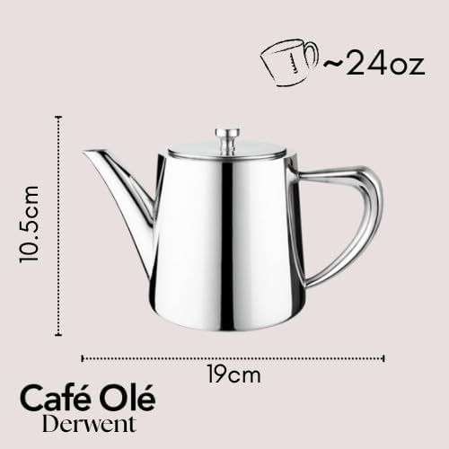 Café Olé Derwent Théière 680 ml, pour 3 personnes, en acier inoxydable, design moderne avec finition miroir, bec verseur parfait