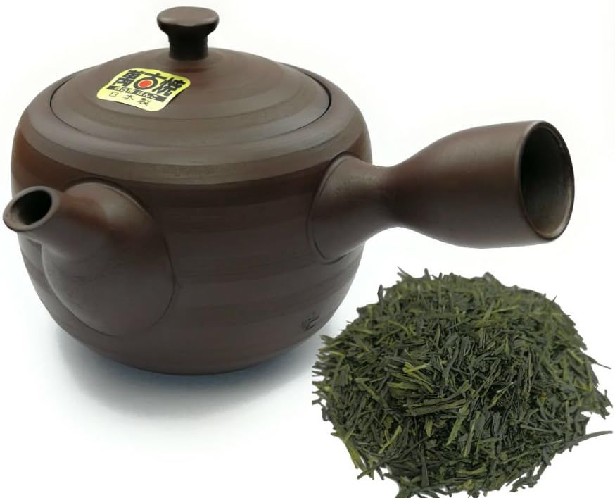 Kyusu Kyusu Théière japonaise en céramique, 270 ml, en céramique, avec poignée latérale et infuseur intégré en acier inoxydable, pour préparation du thé vert, marron