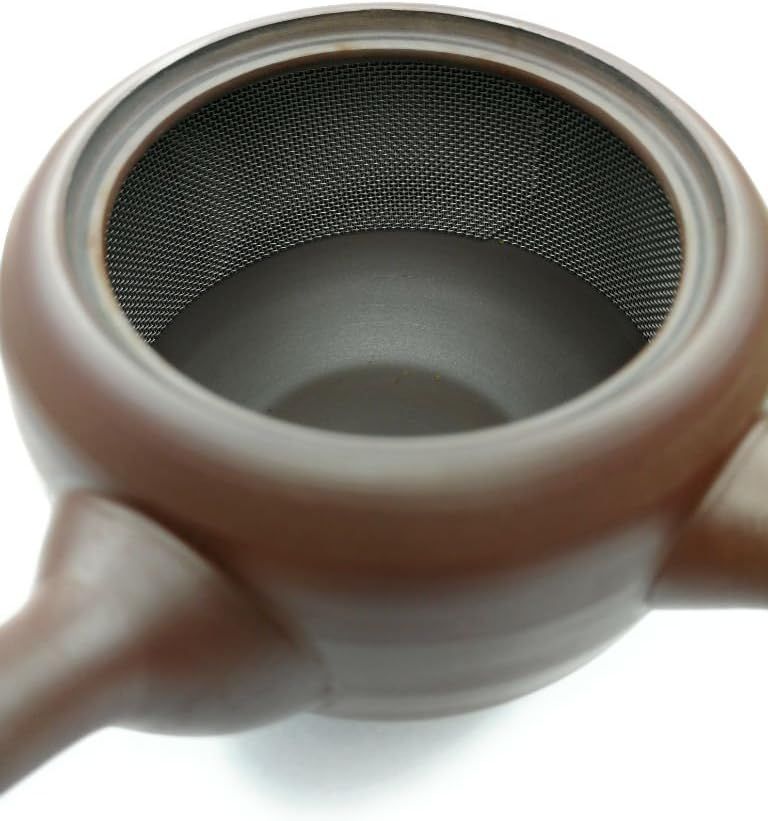Kyusu Kyusu Théière japonaise en céramique, 270 ml, en céramique, avec poignée latérale et infuseur intégré en acier inoxydable, pour préparation du thé vert, marron
