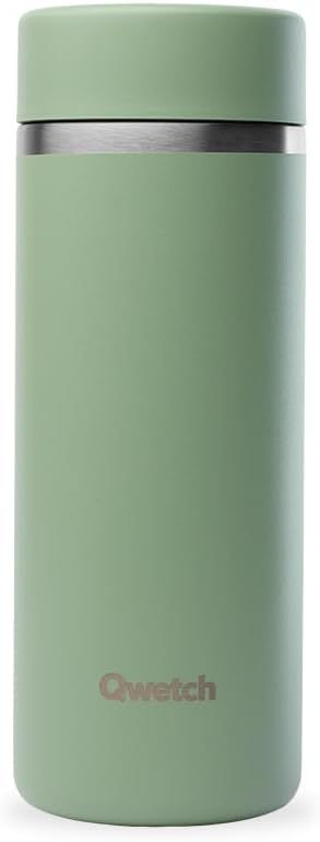 Qwetch - Théière Isotherme Nomade 400ml - Infuseur avec 2 Filtres - 12h Chaud / 24h Froid - Étanche, Réutilisable & Durable - Pour Thé, Café, Tisane, Fruits (Vert Tilleul)