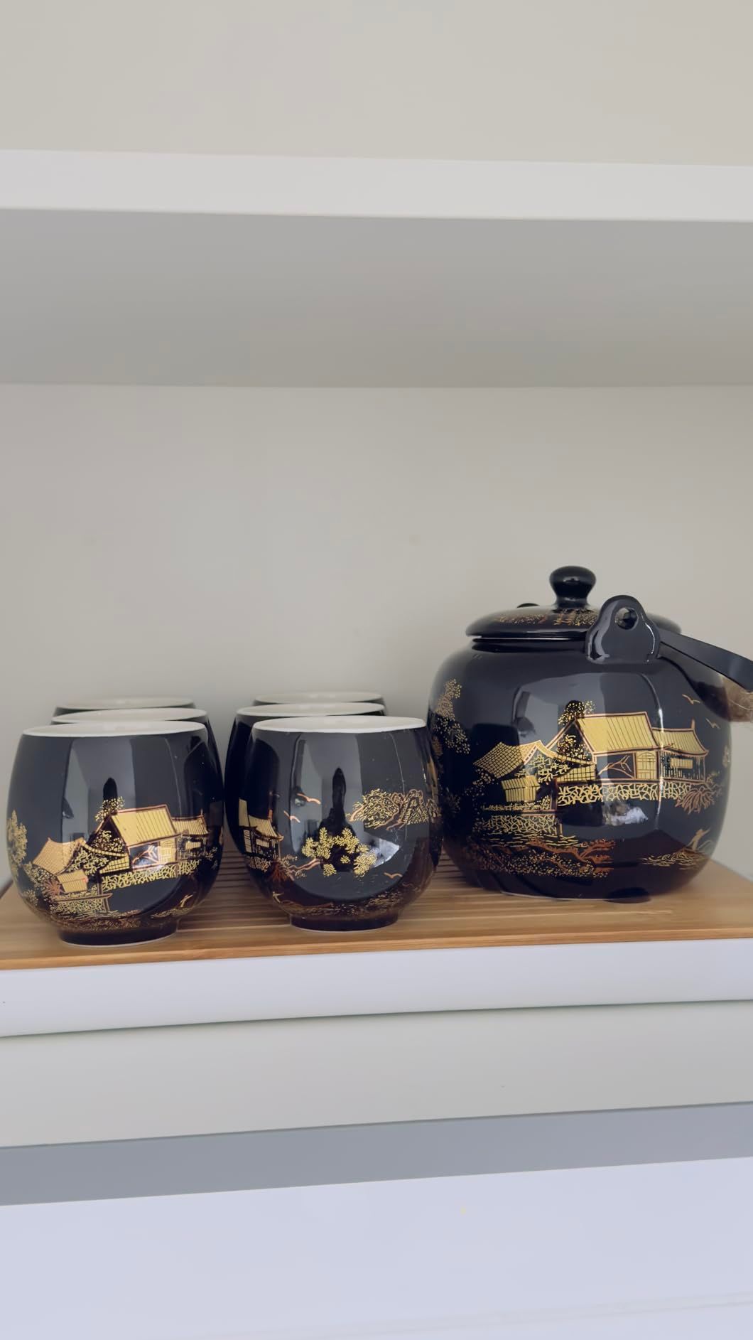 DUJUST Service à thé japonais - 8 pièces, en porcelaine avec 1 théière, 6 tasses et 1 plateau à thé, theiere unique pour adultes, bleu clair