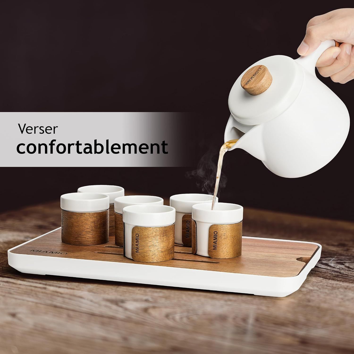 MIAMIO - Ensemble 6 x 100 ml de thé japonais/chinois/Théière asiatique 620 ml avec infuseur de thé, ensemble de tasses à thé japonaises traditionnelles pour les amateurs de th��/hommes/femmes