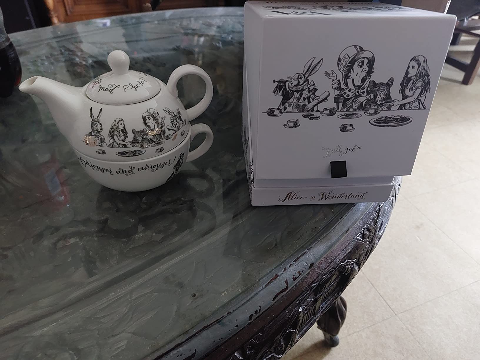 V&A Alice Au Pays Des Merveilles Théière Et Tasse Pour 1 Dans Un Coffret Cadeau, Service À Thé En Porcelaine Fine, Blanc, 250 Ml