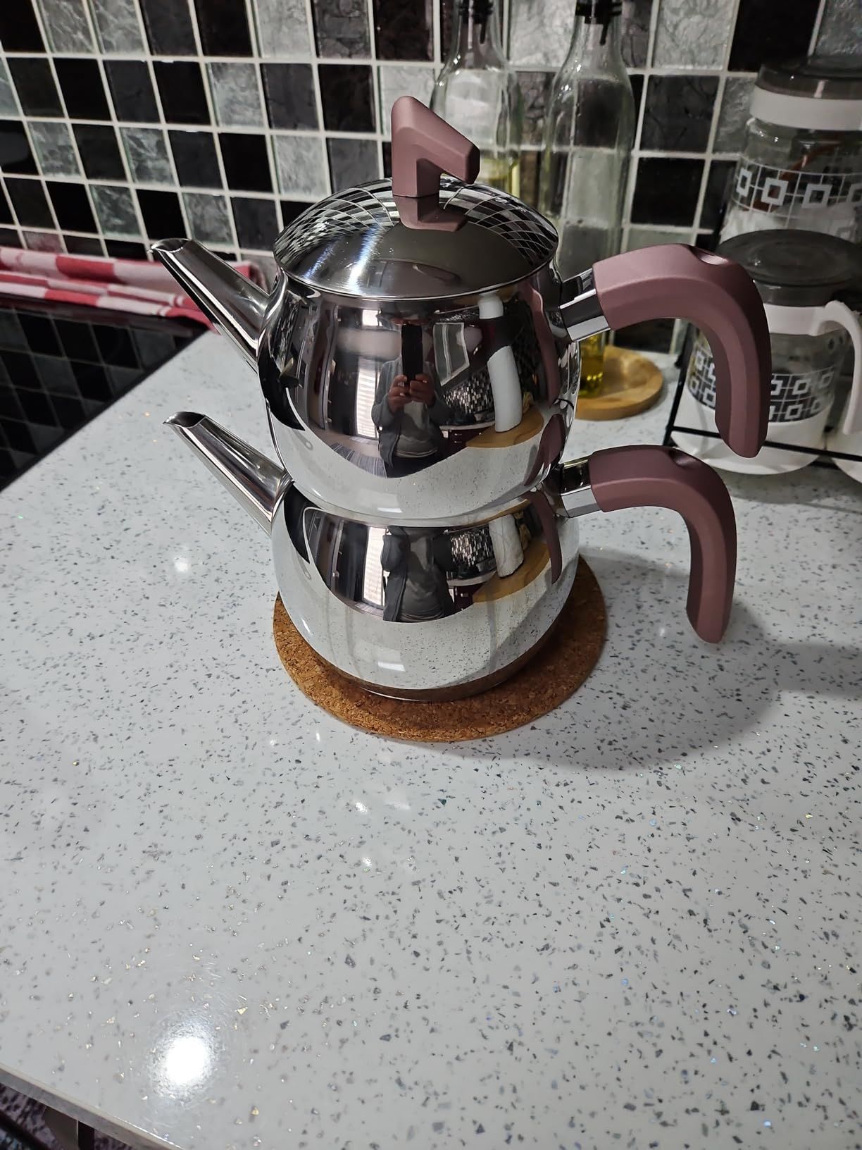 Karaca Belinay Teiera in Metallo con Teiera in Acciaio INOX, Teiera Turca, Bollitore, Teiera: 1 litro, 1,6 l, teiere turche Belinay