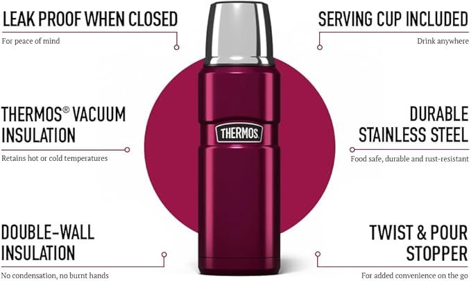 Thermos 125182 King Bouteille Isotherme INOX Framboise 470 ML