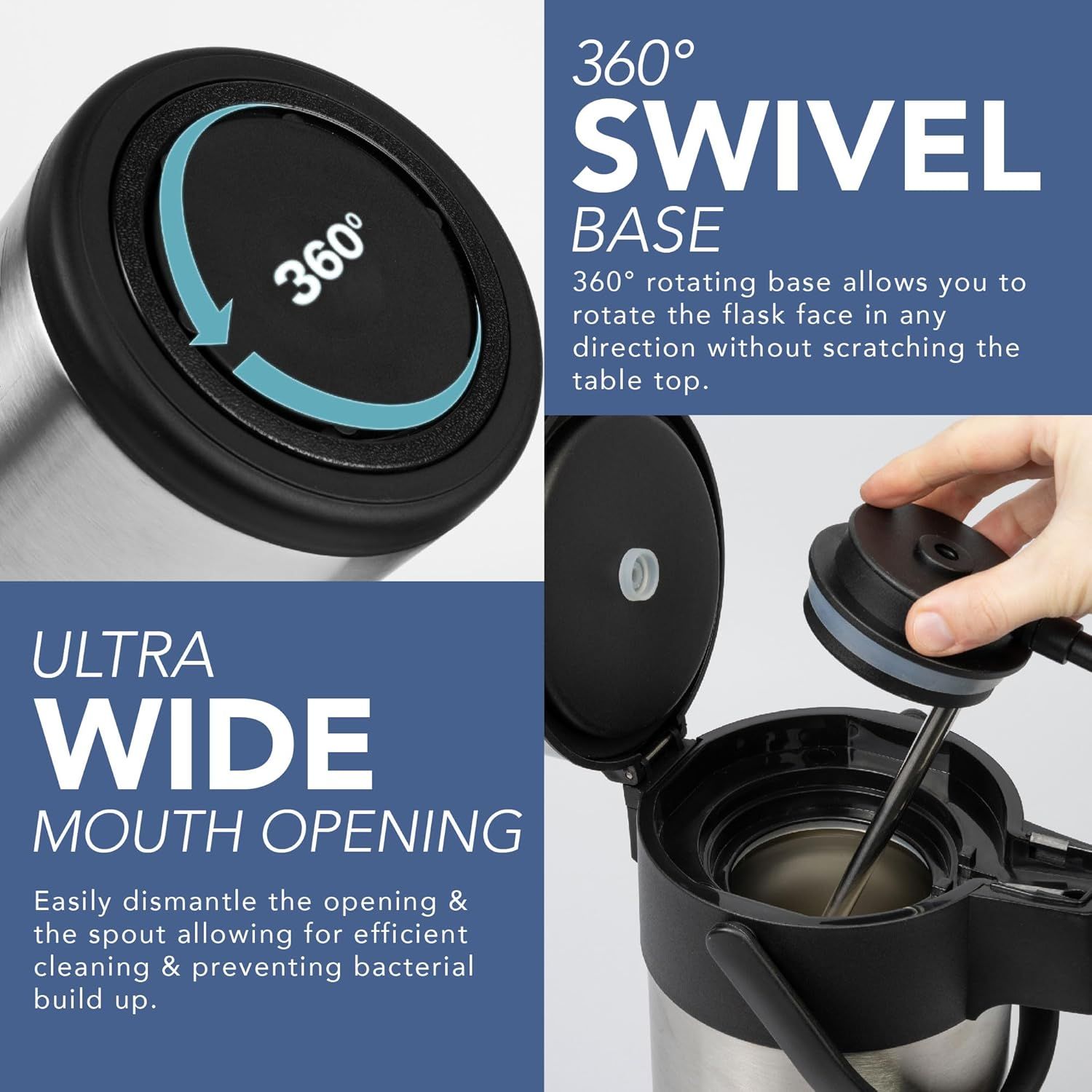 Carafe à café isotherme - Airpot en acier inoxydable de 3L avec action pompe, isolation à double paroi, carafe à café et thé étanche avec base rotative à 360°, poignée de transport, verrou de