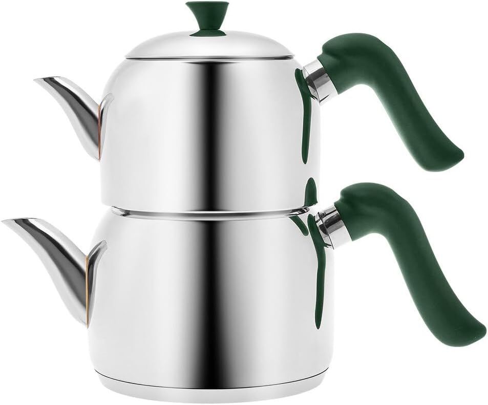 Karaca Edena Midi Théière Set Rouge, Acier, Convient pour l'induction, Théière:1,5 litres Buveur : 2 litres, Il a un corps en acier, Théière turque