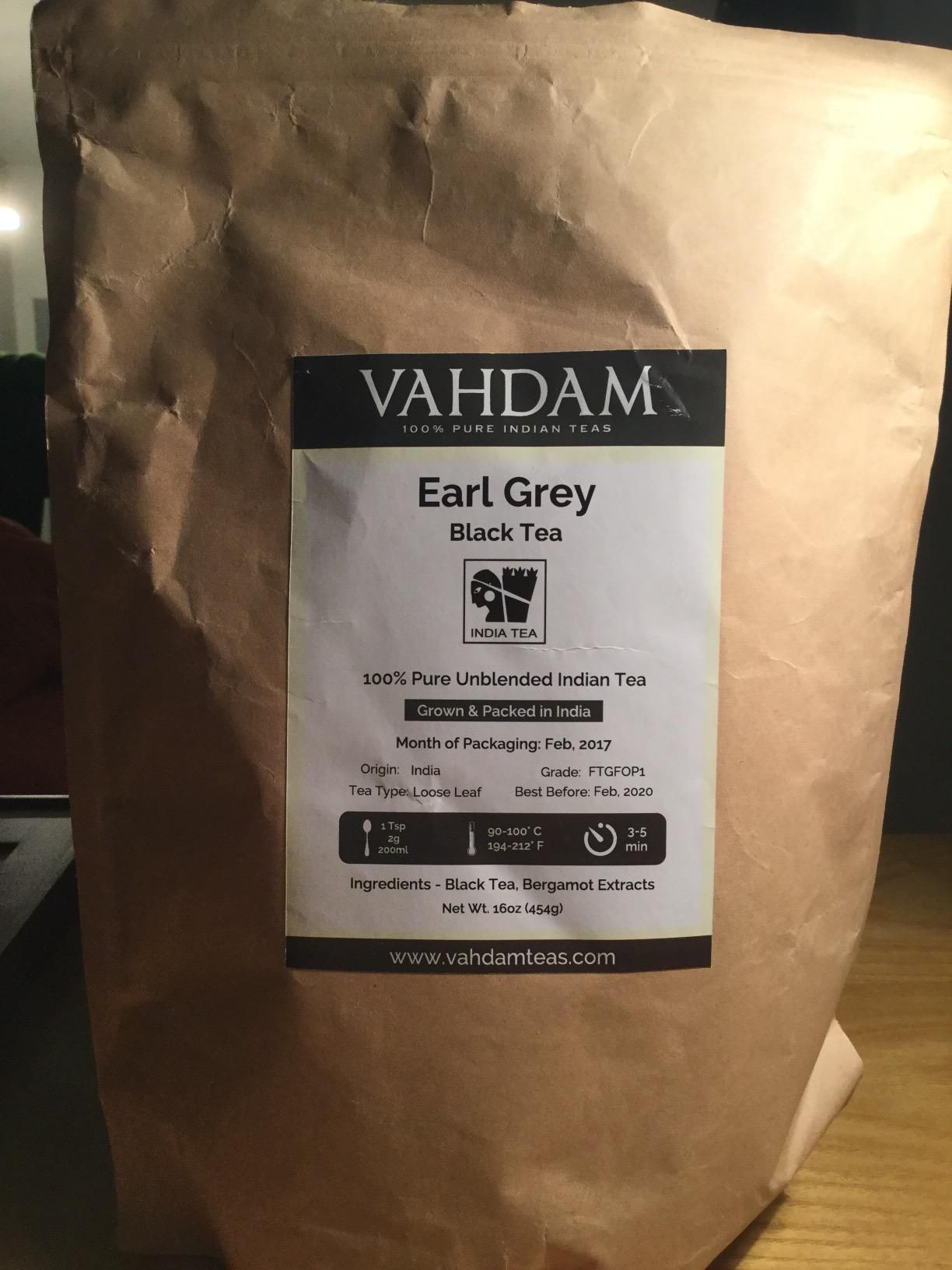 Earl Grey thé noir Vahdam - fraîcheur et qualité