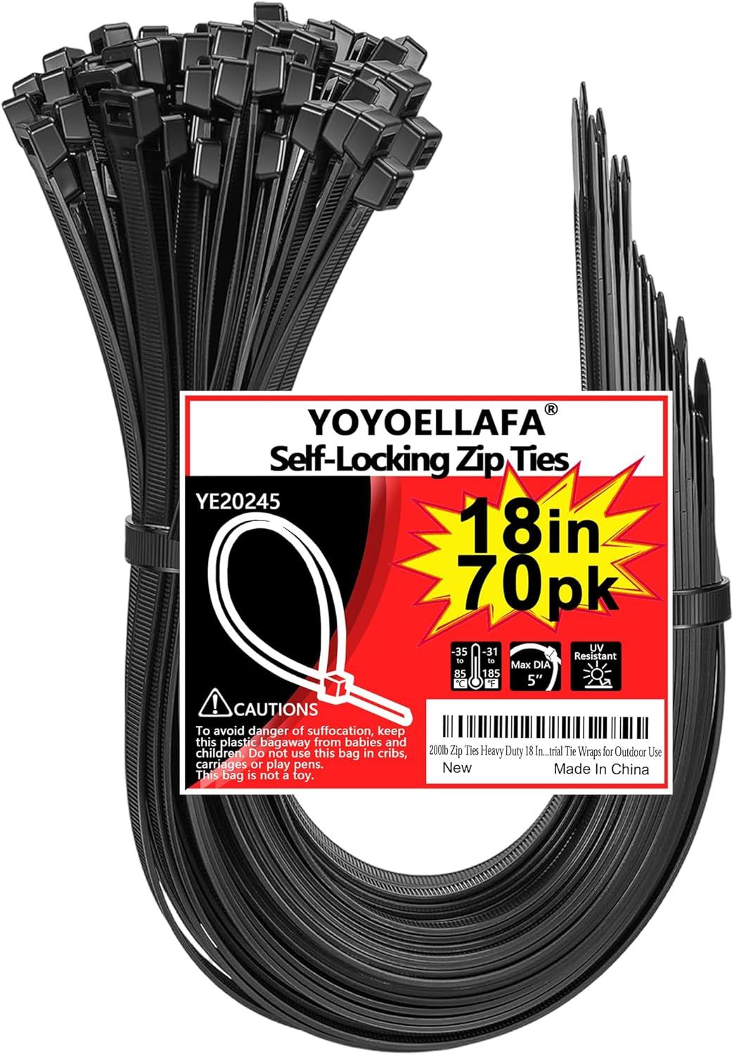 Colliers de serrage en plastique noir 450 mm x 9 mm (70 pièces)