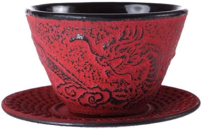 lachineuse - Service à Thé en Fonte Dragon Chinois - 1 Théière, 4 Tasses en Fonte & Filtre Infuseur - Capacité 0,8L - Décoration Japonaise Asiatique - Idée Cadeau Vaisselle Japonaise - Coloris Rouge