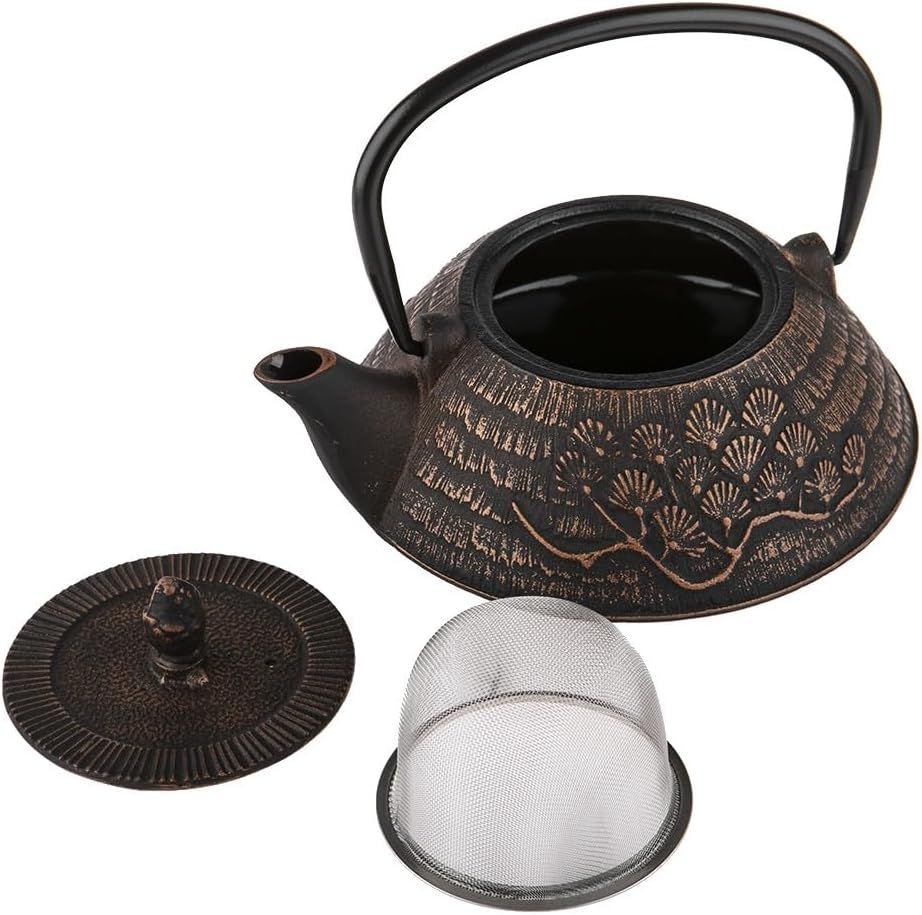 lachineuse - Service à Thé en Fonte Fleurs Cerisiers - 1 Théière, 4 Tasses en Fonte & Filtre Infuseur - Capacité 0,8L - Décoration Japonaise Asiatique - Idée Cadeau Vaisselle - Coloris Noir & Bronze