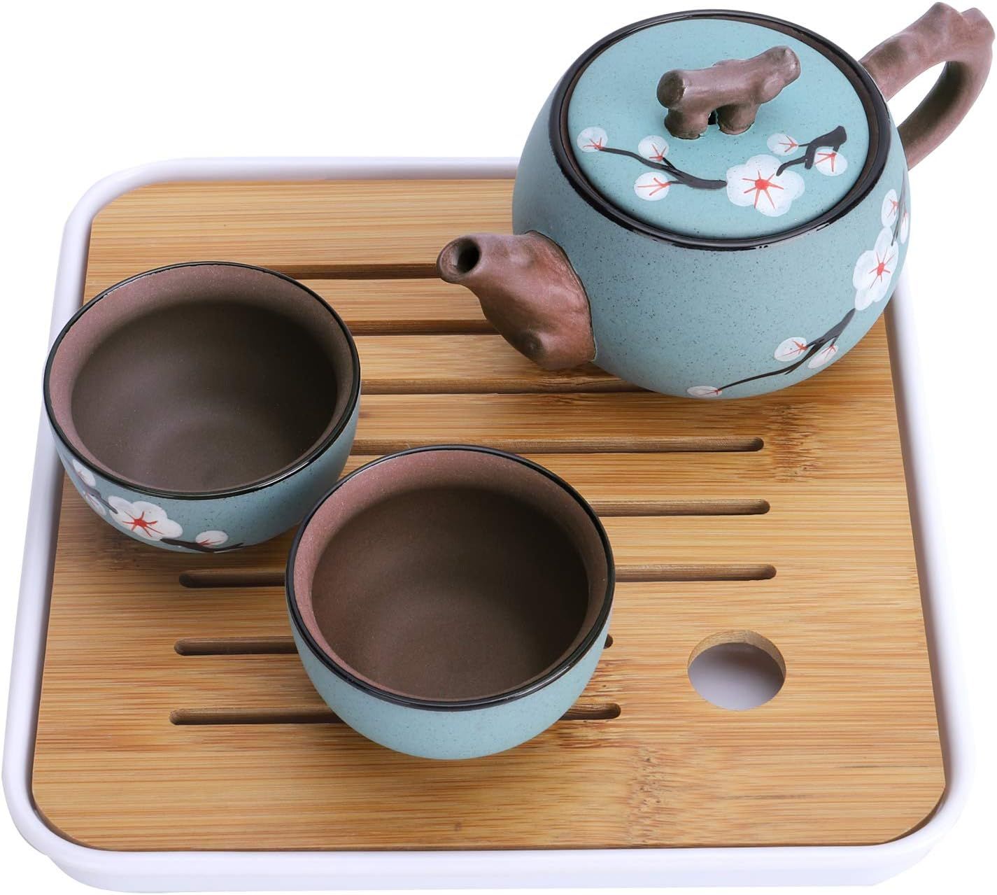 fanquare Portable Kungfu Service à Thé Japonais,Service à thé Zisha Kung Fu aux Fleurs de Cerisier pour Adultes, Une Théière, 4 Tasses à Thé,1 Boîte à Thé et Sac de Voyage