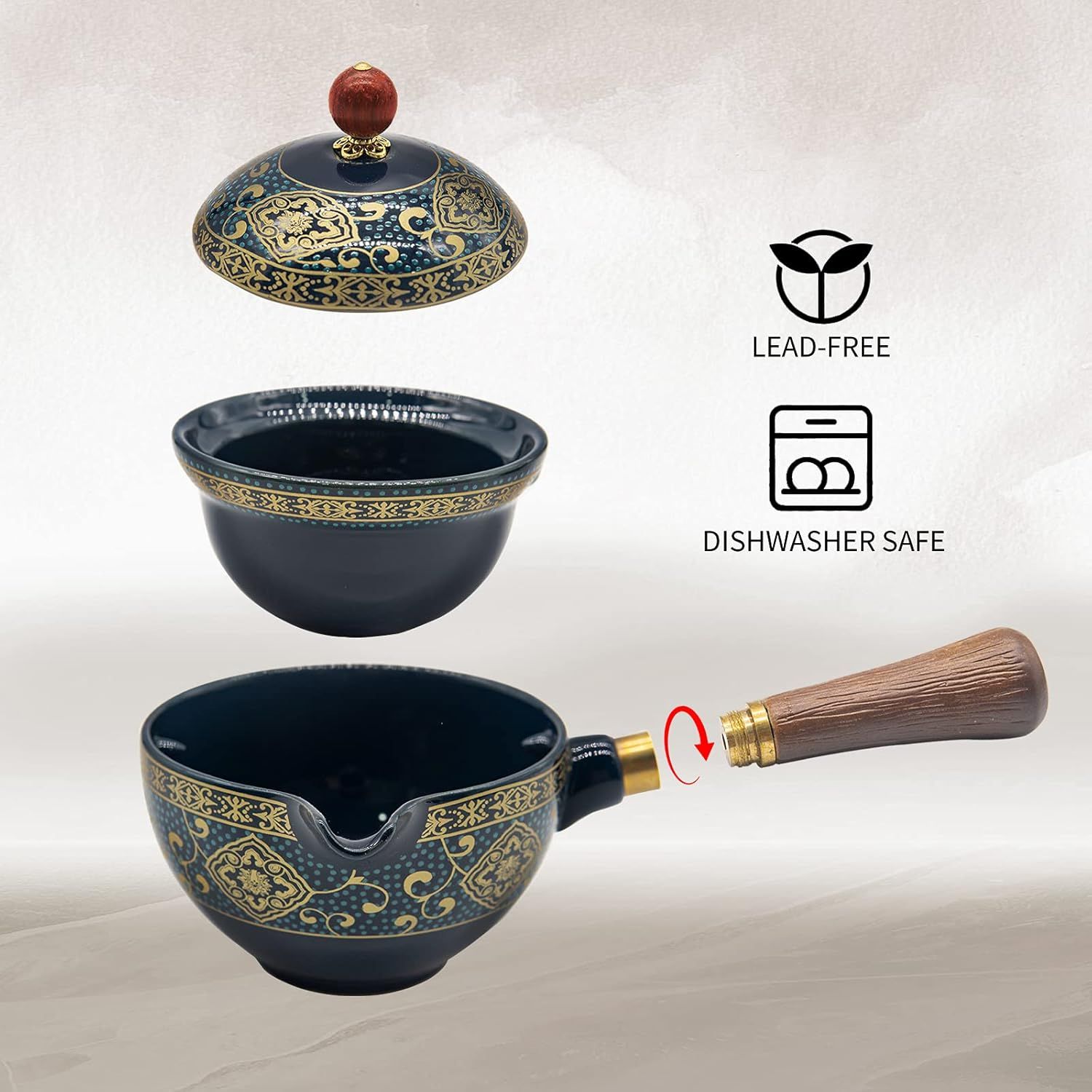 LURRIER Service à thé chinois Gongfu en porcelaine, théière portable avec rotation à 360° et infuseur, sac cadeau portable tout-en-un pour voyage, maison, cadeau, extérieur et bureau (bleu floral)