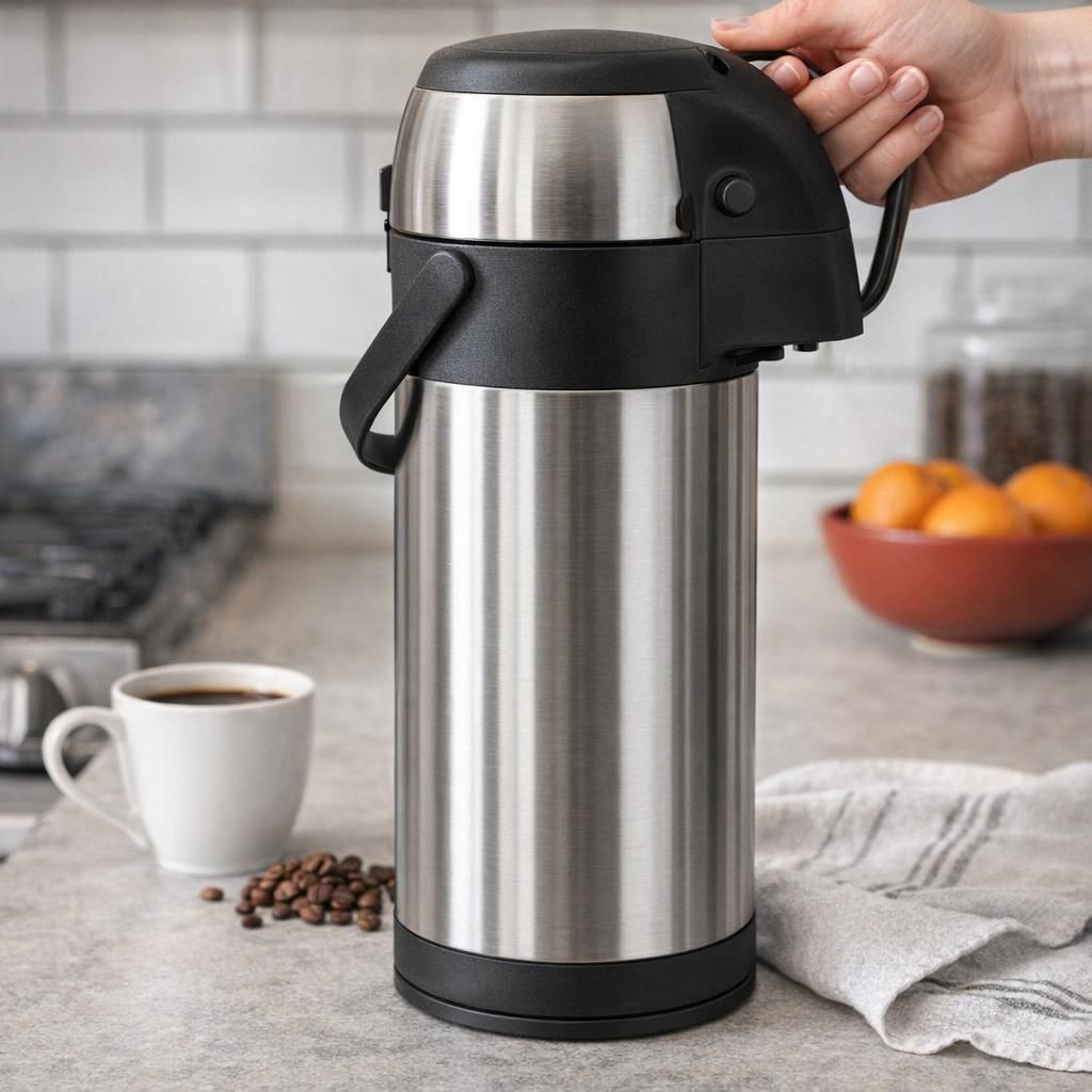 Carafe à café isotherme - Airpot en acier inoxydable de 3L avec action pompe, isolation à double paroi, carafe à café et thé étanche avec base rotative à 360°, poignée de transport, verrou de