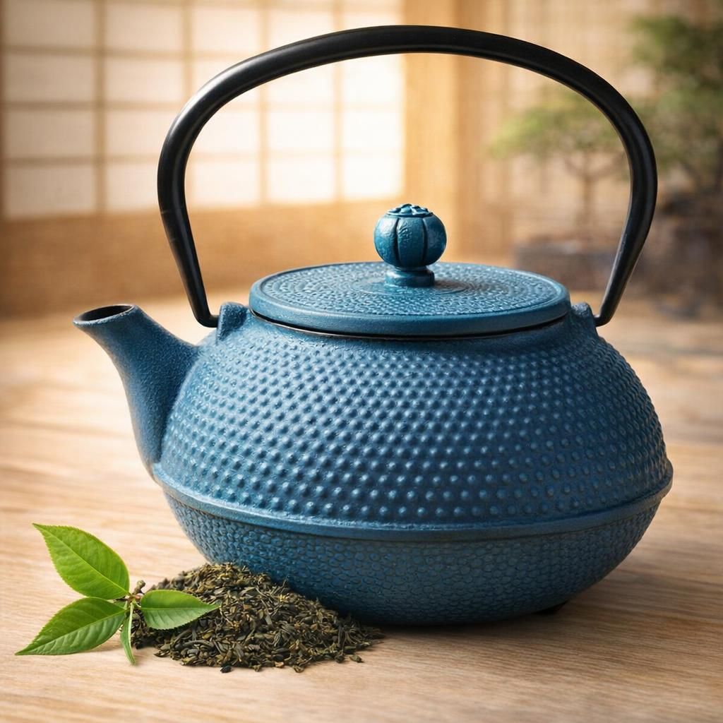 Arare THEIERE en Fonte 1,1 Litre | Théière en Fonte avec Infuseur | Entièrement émaillée de l'intérieur | Prépare Une Tasse de Thé Parfaite | Design Authentique Japonais à Picots | Arare Bleu