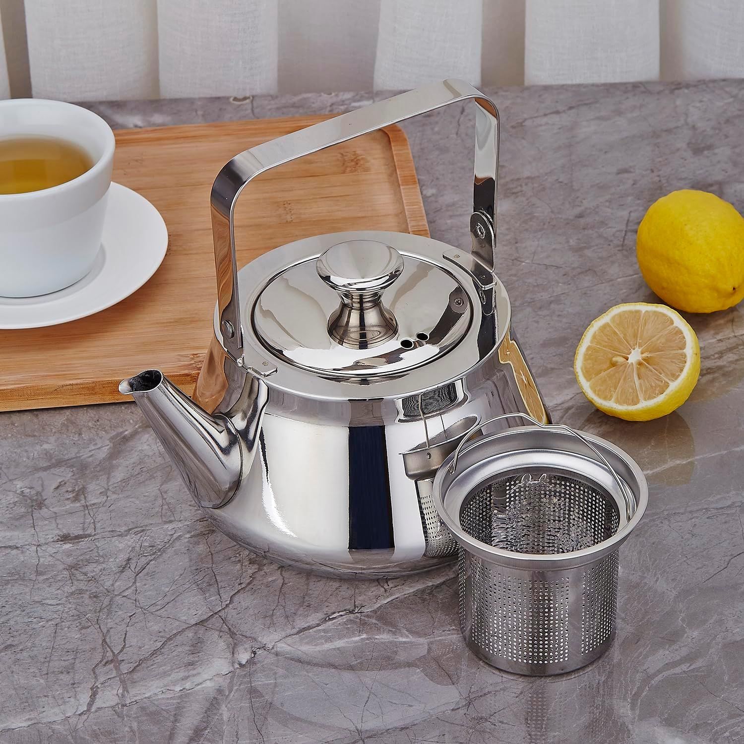 SANQIAHOME Théière en acier inoxydable de 1,5 l avec infuseur. Un style moderne et minimaliste