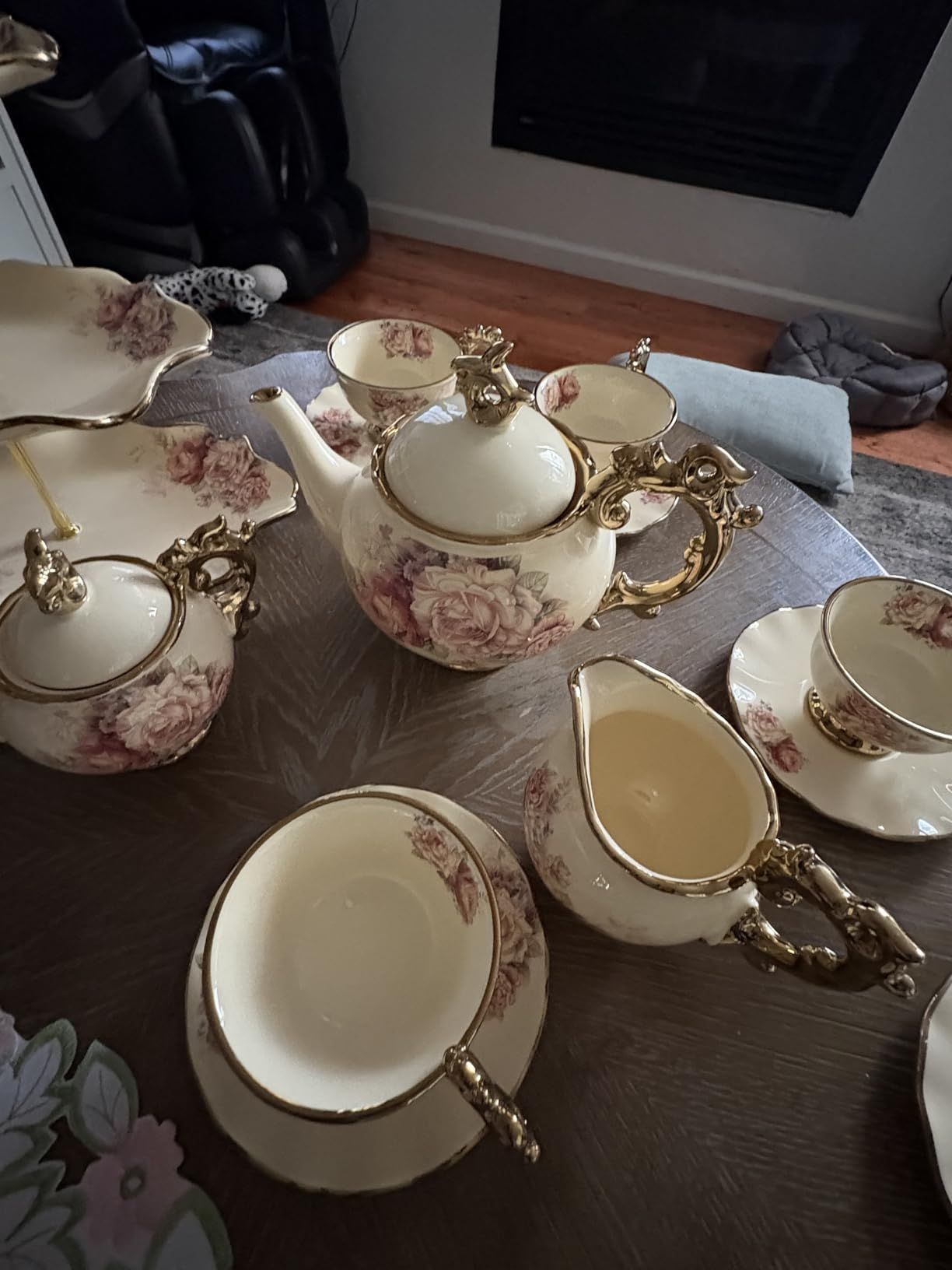 fanquare 15 Pièces Services à Thé de Mariage en Porcelaine Anglaise, Ensemble de Café de Fleurs Vintage, pour Adultes