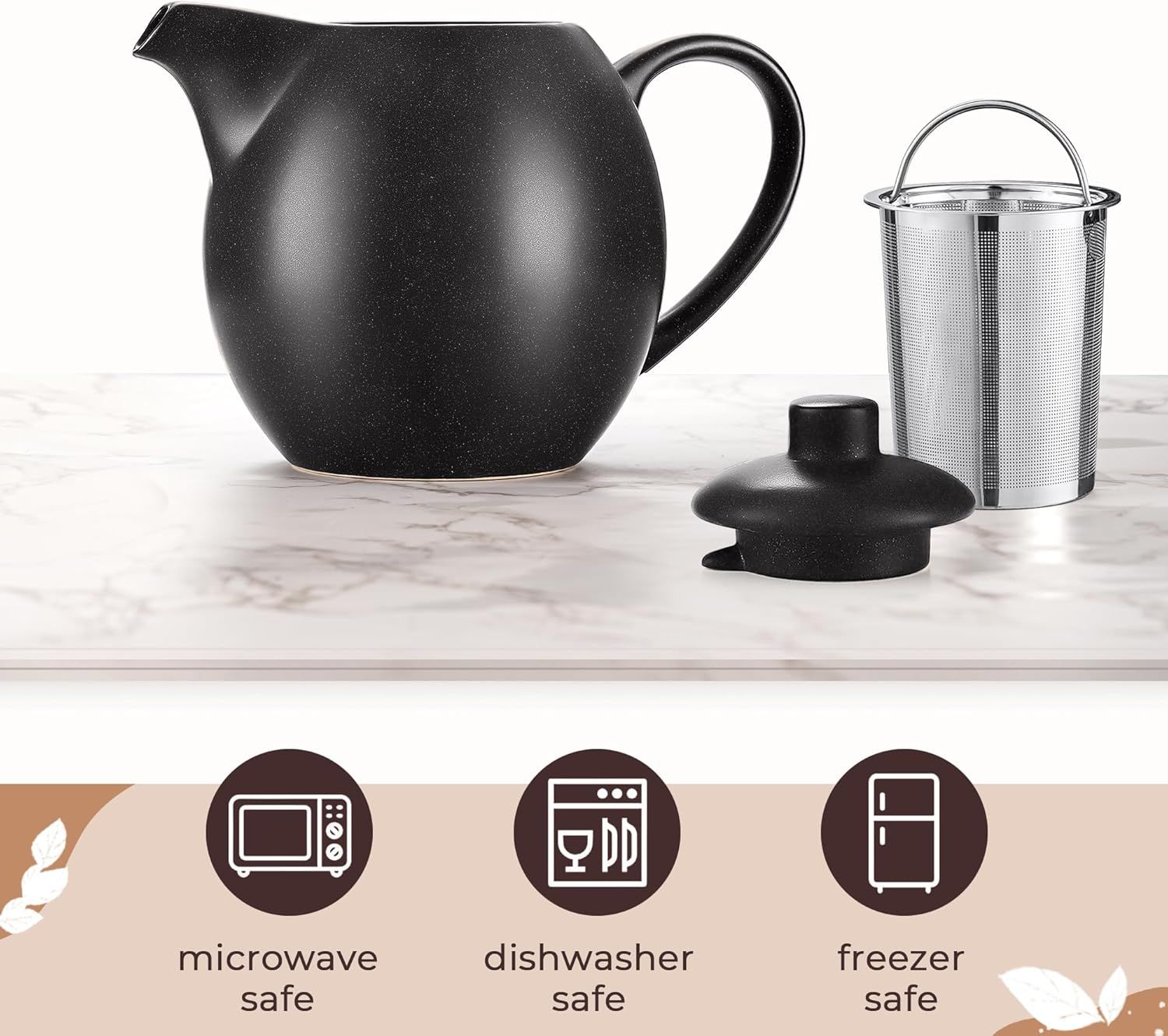 Théière en céramique avec infuseur - 1,2 l - Noir (anthracite) - Théière en céramique - Accessoire de thé pour thé en vrac