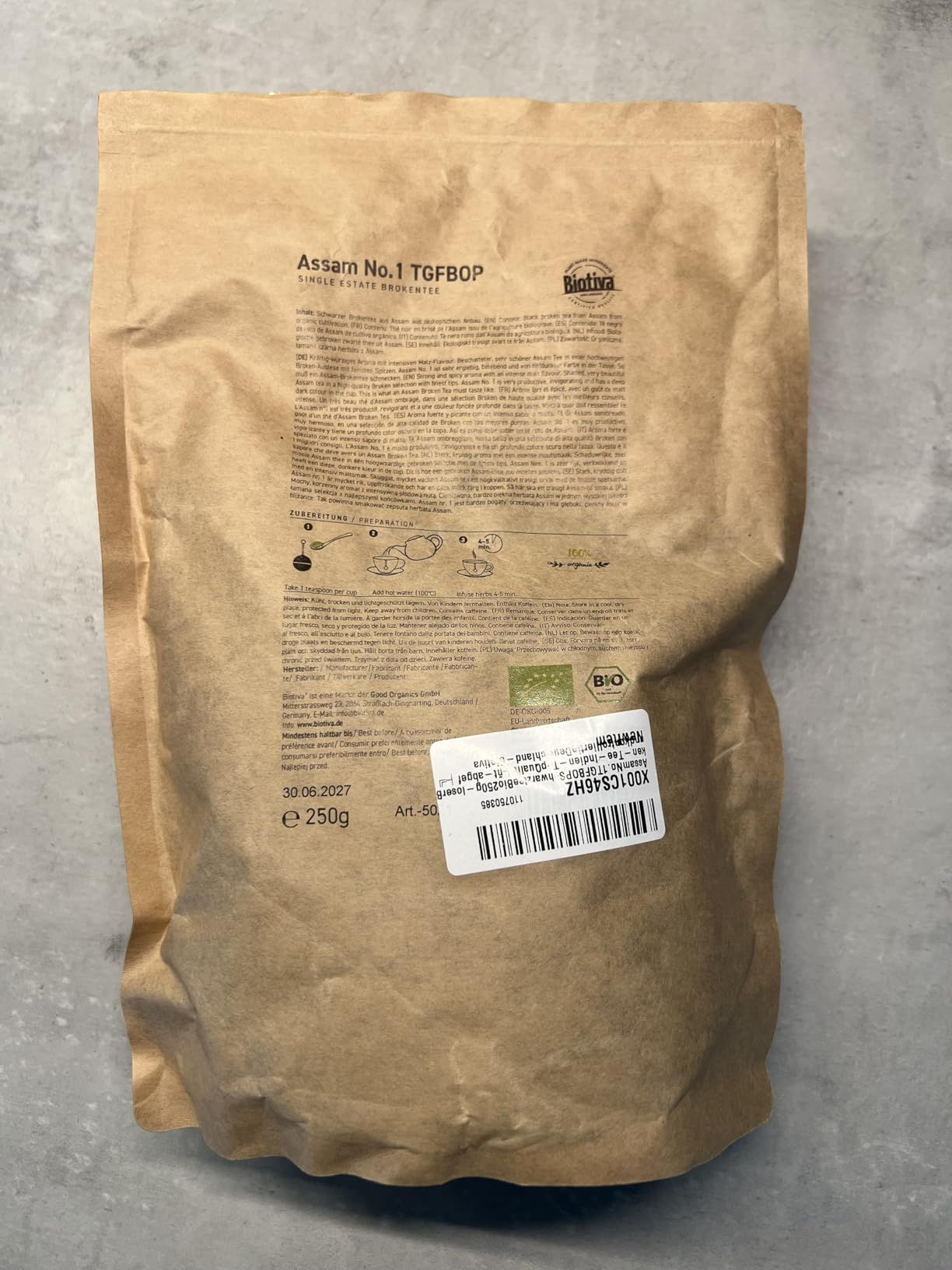 Thé noir bio Assam No.1 TGFBOP 250g en vrac