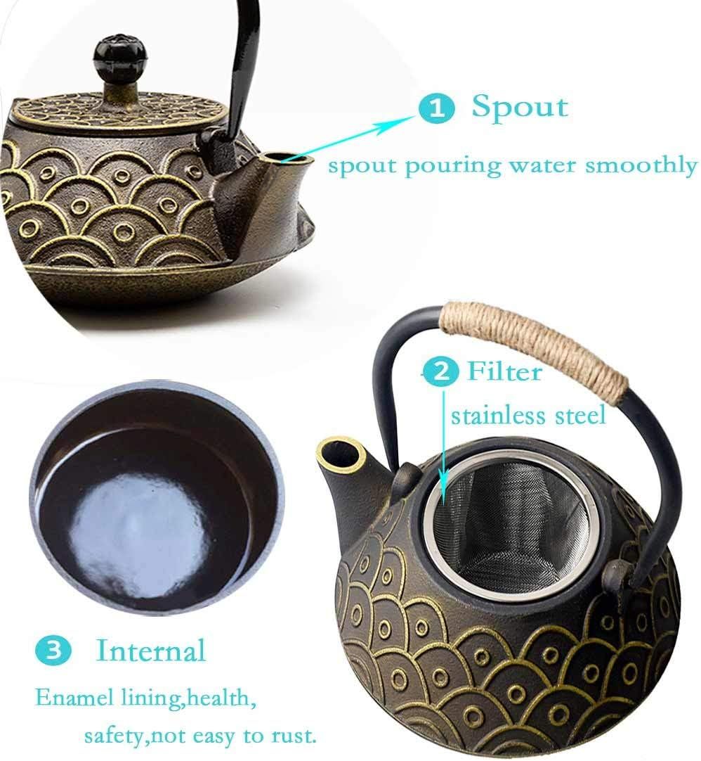 HwaGui Théière en Fonte emaillee Japonaise et Filtre en Acier Inoxydable, écailles de Poisson Classiques 800 ML / 25 oz