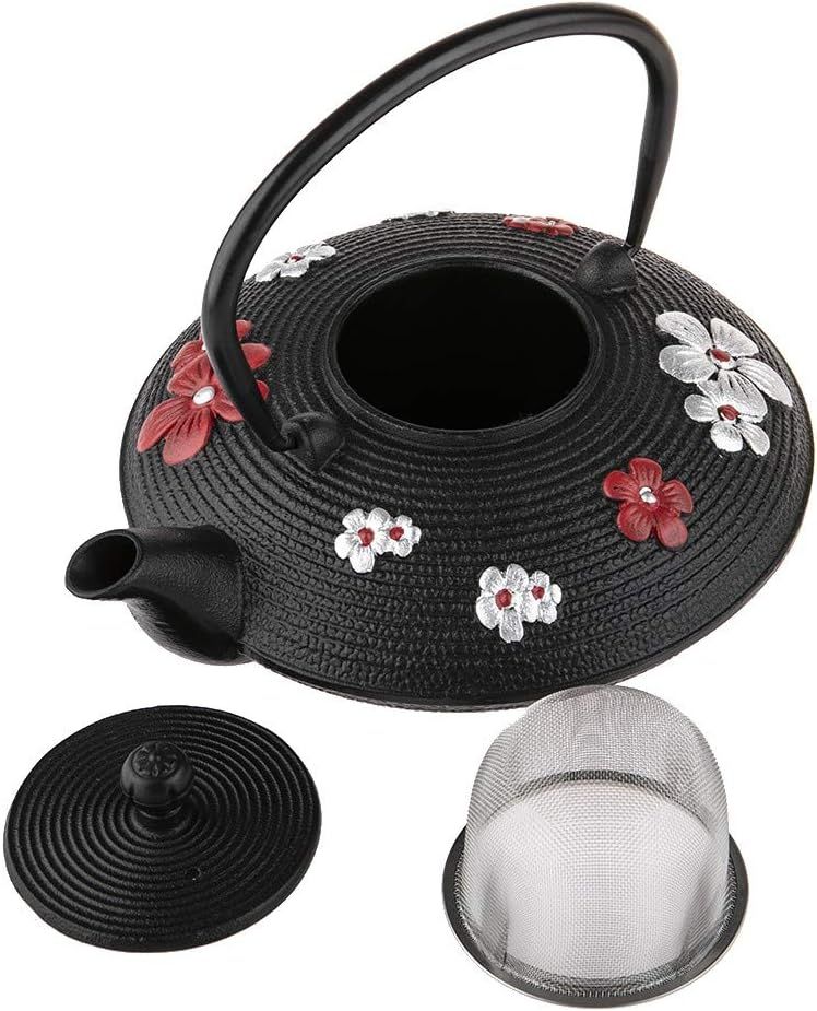 lachineuse - Théière Japonaise en Fonte - Fleurs de Cerisier - Avec Filtre Infuseur - Capacité 0,8L - Décoration Japonaise Asiatique - Théière Traditionnelle Nipponne - Service du Thé - Coloris Noir