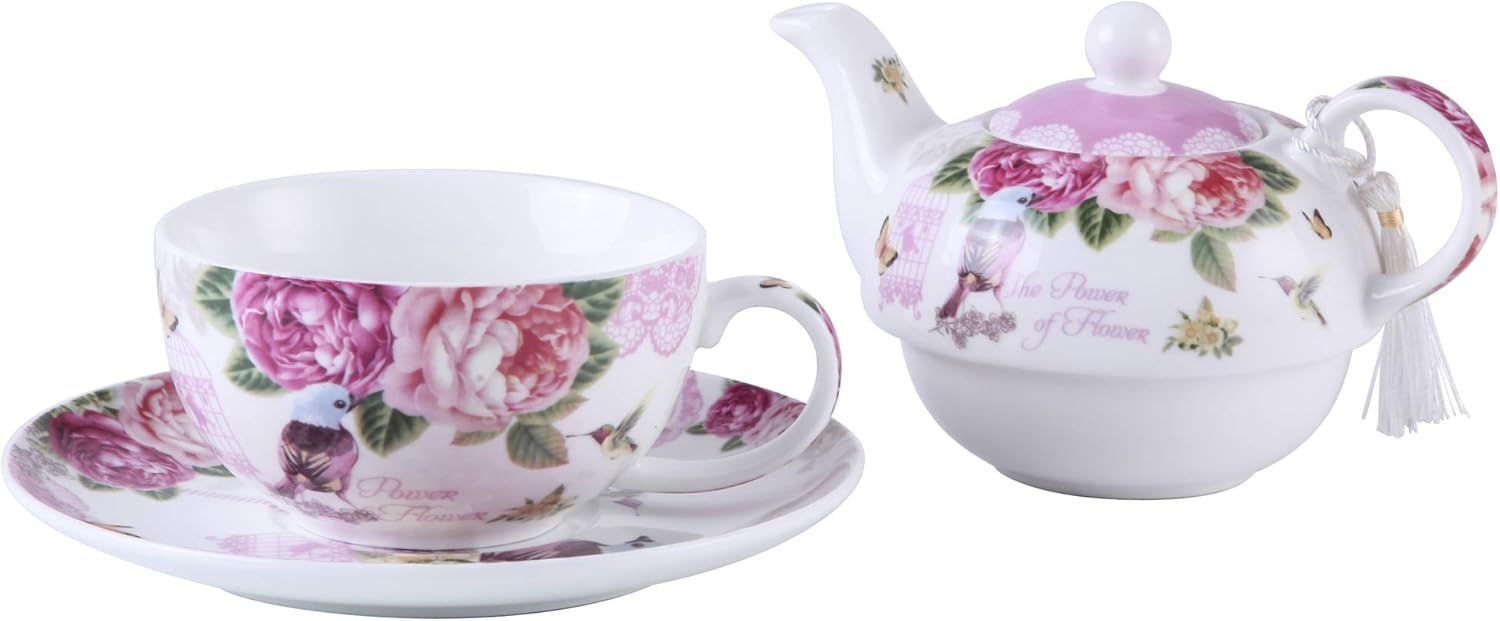 Théière pour Une Tasse de théière Vintage en Porcelaine Motif Floral Rose Lavande Boîte Cadeau (Papillon)