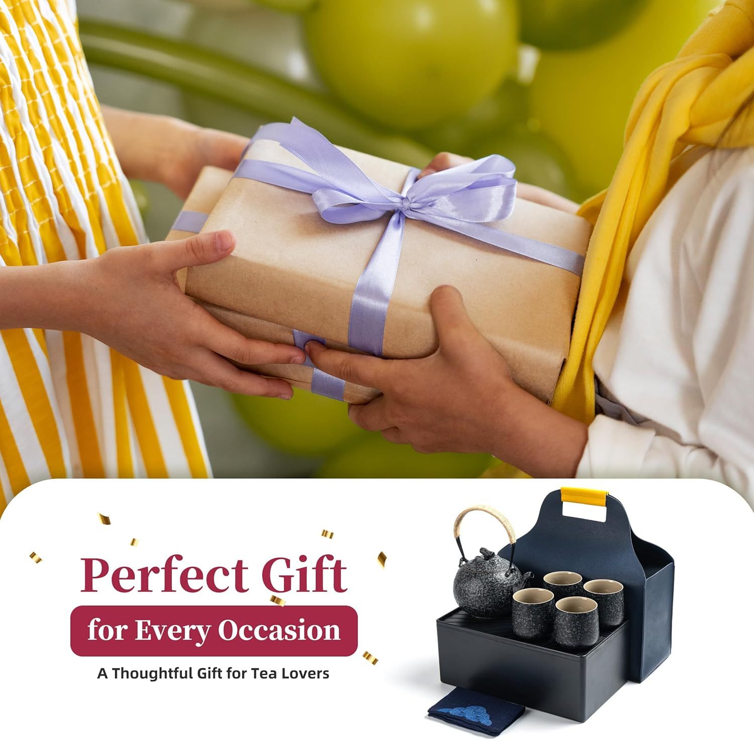 TEANAGOO Service à thé japonais portable, service à thé de voyage en porcelaine gris anthracite, 1 théière (700ml/25oz) + 4 tasses à thé (205ml/7.2oz), U2, étui de rangement pour plateau